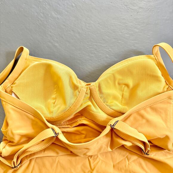 Athleta Twist Up Tankini Swim Top Strappy Mustard Yellow 32B/C - Picture 5 of 7